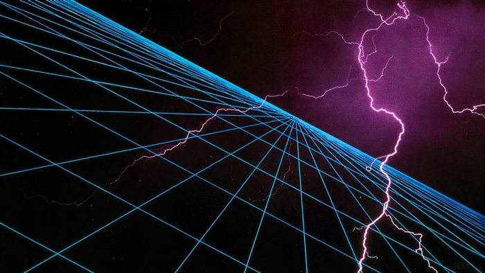 Abstract Neon Grid with Lightning 4K