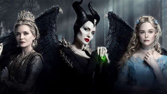 Maleficent, Queen Ingrith, and Aurora from Maleficent: Mistress of Evil 4K