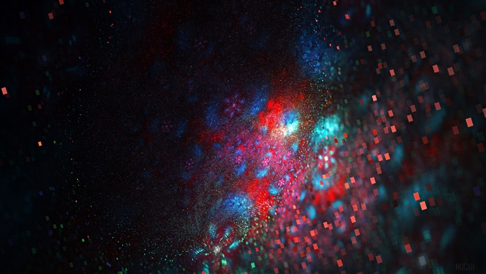 Abstract fractal art with red and blue lights