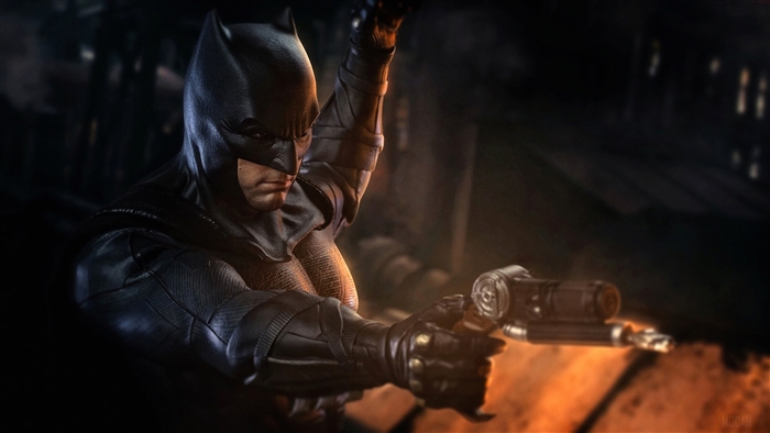 Batman holding a gun in 4K