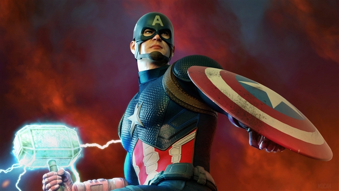 Captain America with Mjolnir and Shield 4K