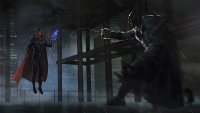 Batman vs. Superman fight fan art 4K