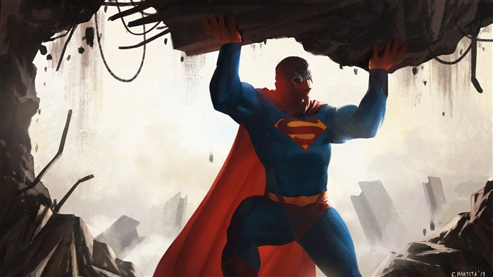 Superman holding up debris