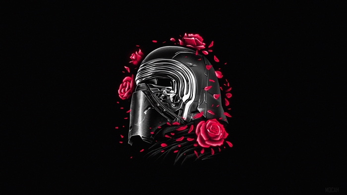 Kylo Ren helmet with red roses 4K