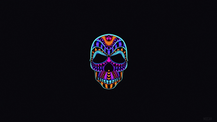 Colorful Sugar Skull on Black Background 4K