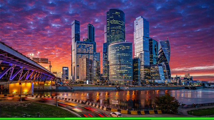 Moscow Cityscape at Sunset 4K