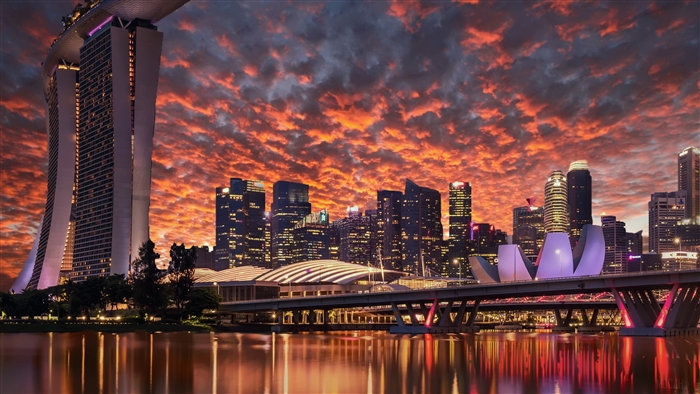 Singapore Skyscrapers Marina Bay Sands Evening