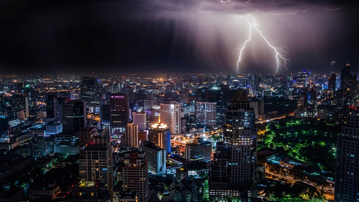 Lightning Storm Over Bangkok Cityscape 4K