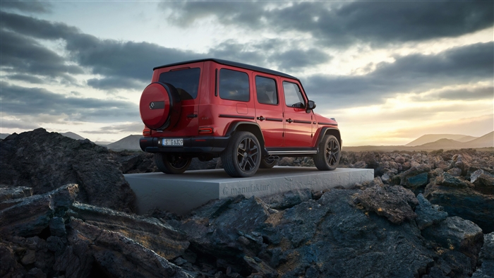 Red Mercedes G Wagon on a concrete slab