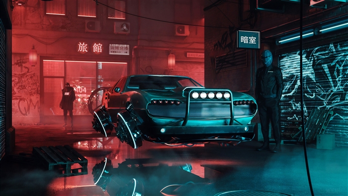 Cyberpunk Hover Car in Neon Alley 4K
