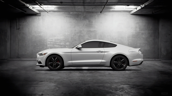 White Ford Mustang Coupe in Garage 4K