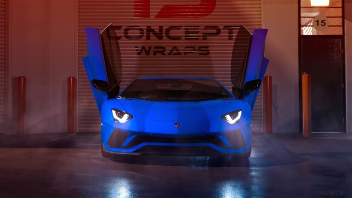Blue Lamborghini Aventador 2019