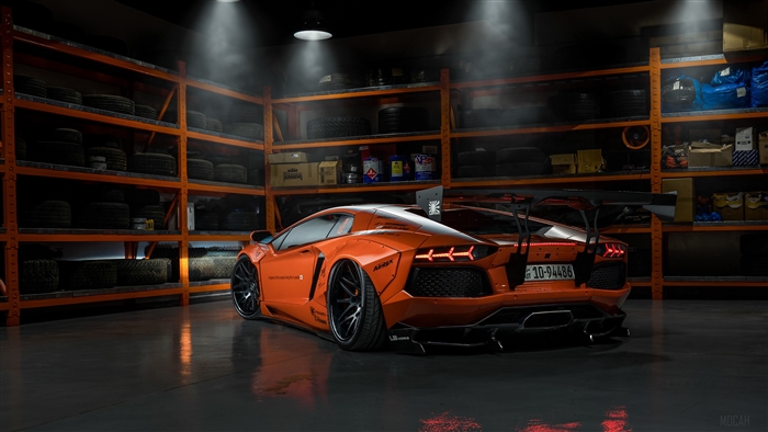 Orange Lamborghini Aventador Widebody 2019 4K