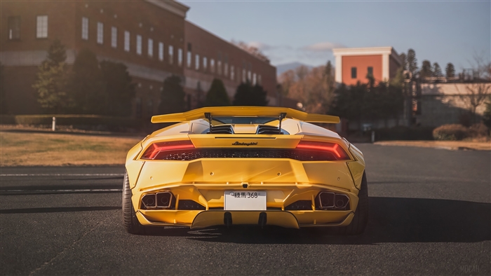 Yellow Lamborghini Rear View 4K