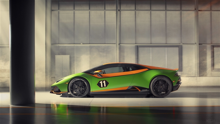 Green and orange Lamborghini Huracan Evo GT 4K