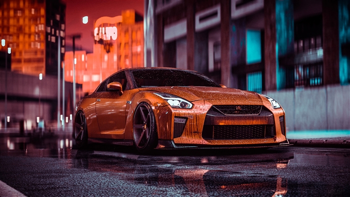 Nissan GTR Front View in Night City 4K