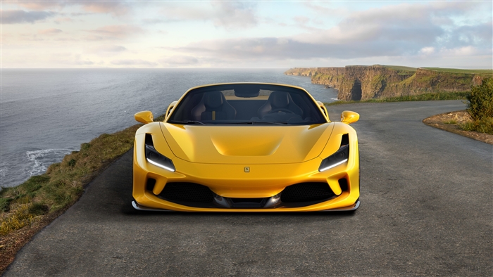 Yellow Ferrari F8 Spider on a Coastal Road 4K