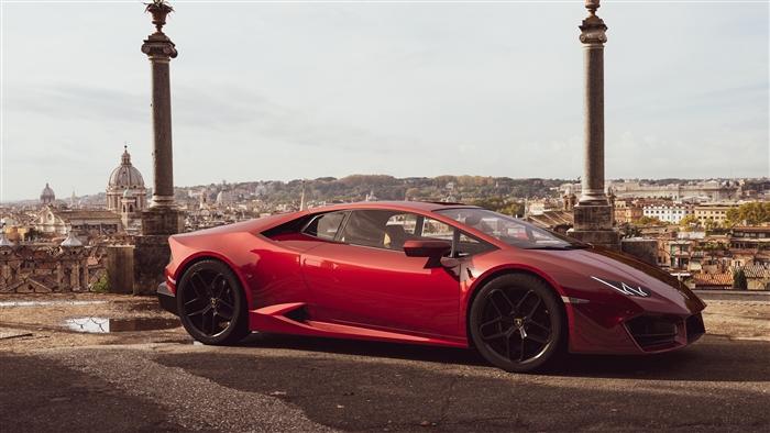 Red Lamborghini Huracan LP 580 in Rome 4K