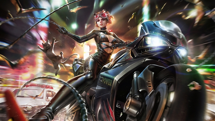 Catwoman on a motorcycle in Tokyo 4K