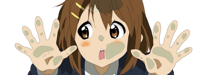 Yui Hirasawa from K-On! with dirty hands
