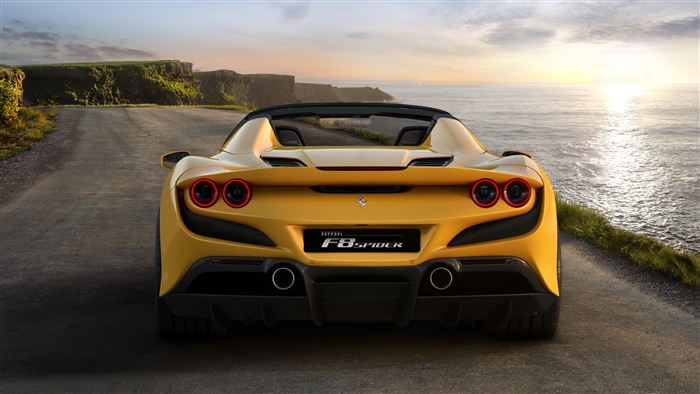 Yellow Ferrari F8 Spider 2019 Rear View 4K