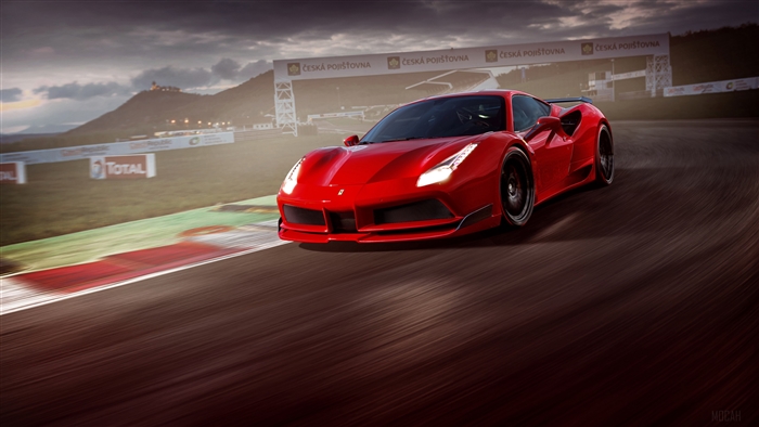 Red Ferrari 488 Pista on a Race Track
