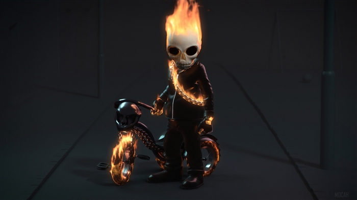 Kid Ghost Rider with flaming bicycle 4K