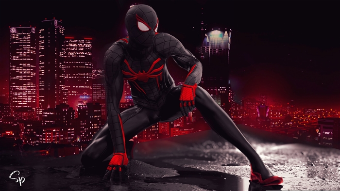 Spider-Man in a dark city at night 4K