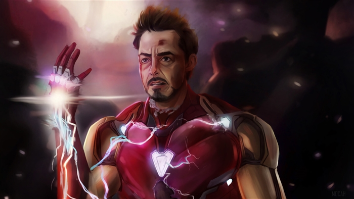 Iron Man in his suit with energy effects 4K