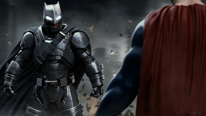 Batman in armored suit facing Superman