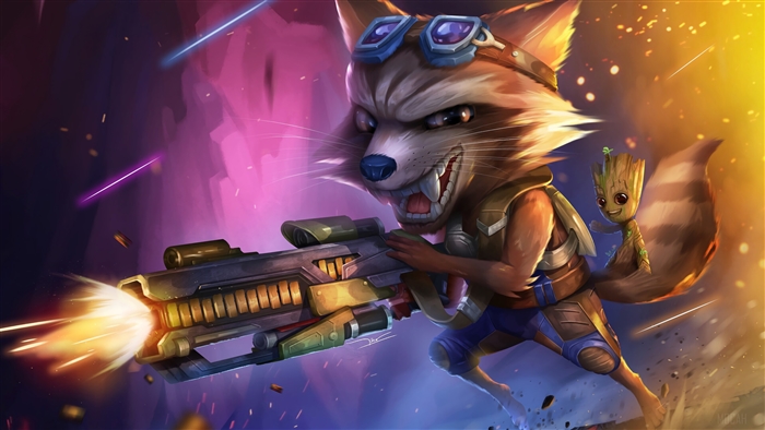 Rocket Raccoon and Baby Groot from Guardians of the Galaxy 4K