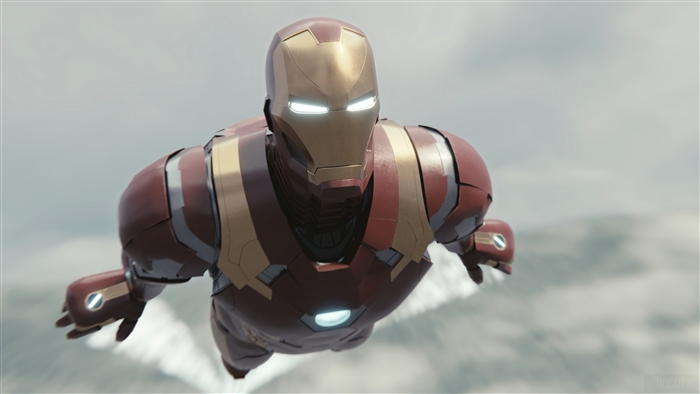 Iron Man flying in the sky