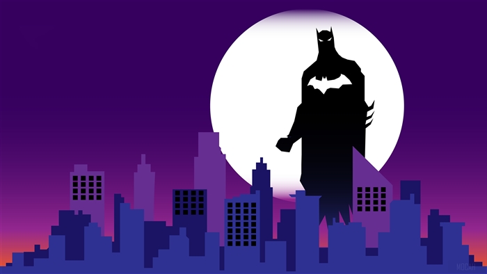 Batman Silhouette Over City Skyline with Moon 4K