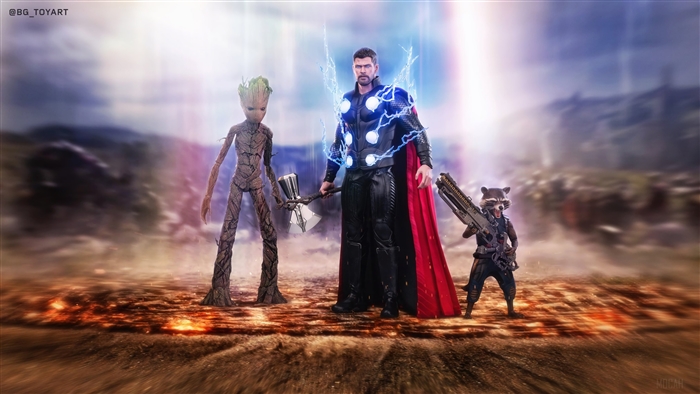 Thor with Rocket and Groot in 4K Avengers Scene