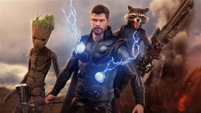 Thor, Groot, and Rocket Raccoon 4K