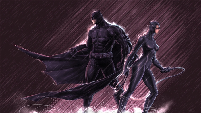 Batman and Catwoman in the rain 4K