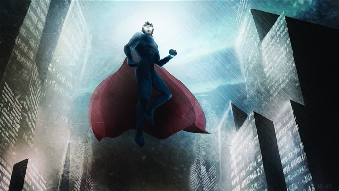 Superman Flying in a Rainy City 4K