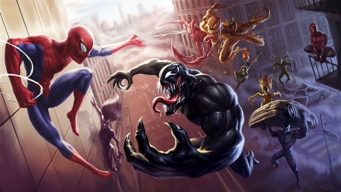 Spider-Man and Venom vs Carnage and symbiotes 4K