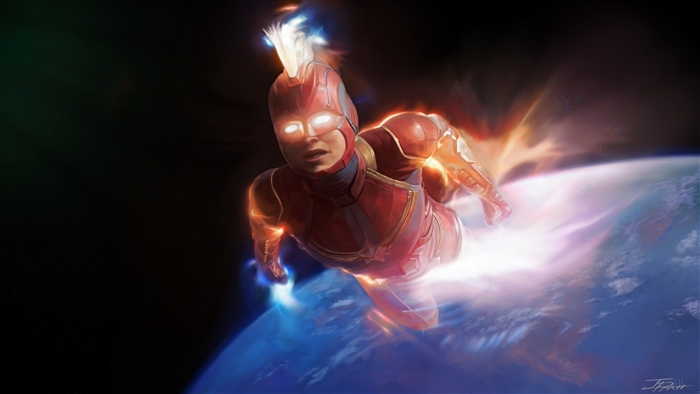 Captain Marvel flying above Earth 4K