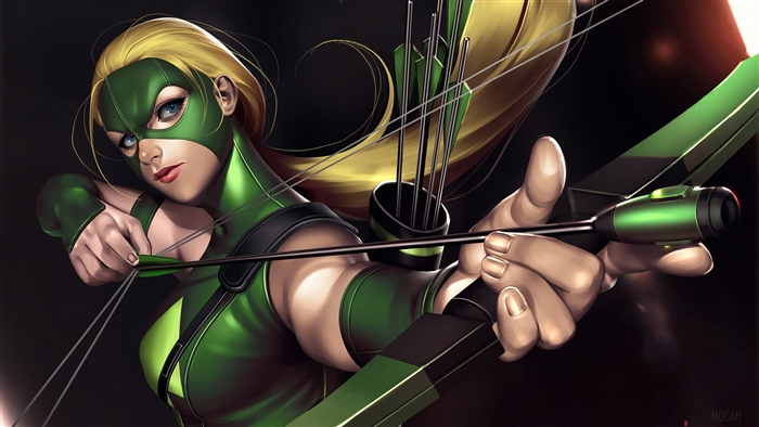 Artemis Crock aiming a bow and arrow