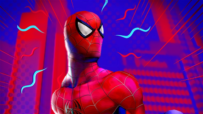 Spider-Man Sensing Danger in a Stylized City