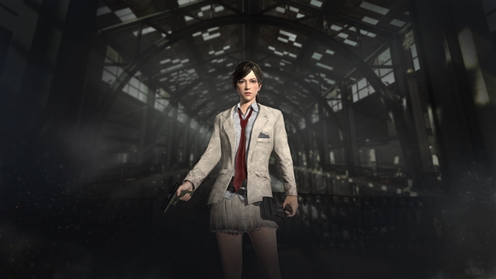 Woman with gun in abandoned building