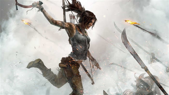 Lara Croft from Tomb Raider in battle 4K