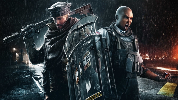 Two Rainbow Six Siege characters in the rain