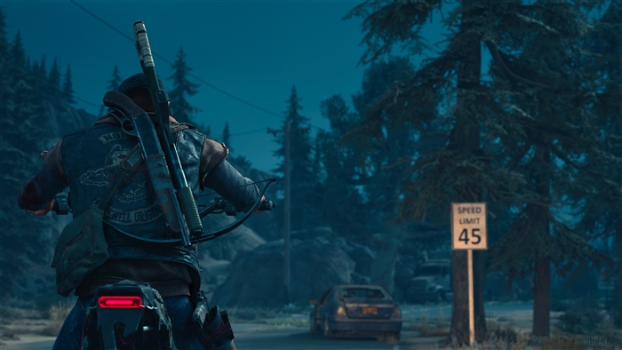 Deacon St. John from Days Gone riding a motorcycle