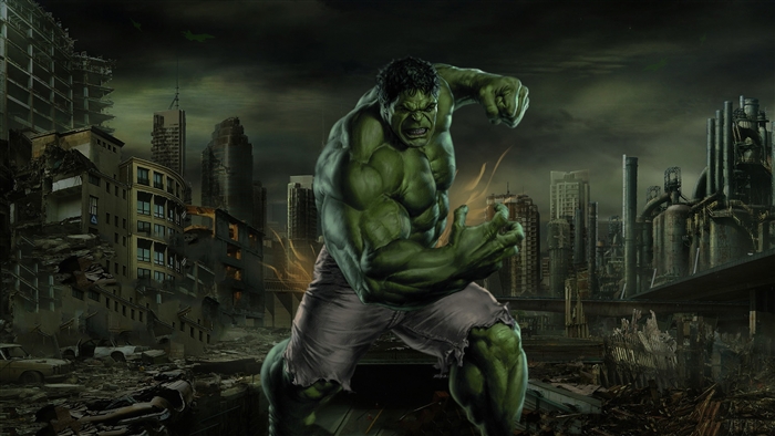 Hulk in a destroyed city