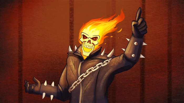 Ghost Rider with flaming skull and chain