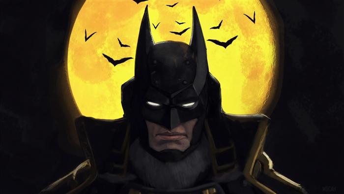 Ninja Batman in front of a full moon