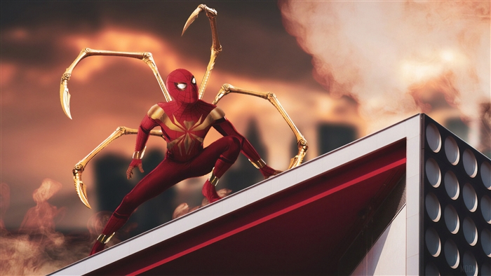 Iron Spider-Man with mechanical arms on a building