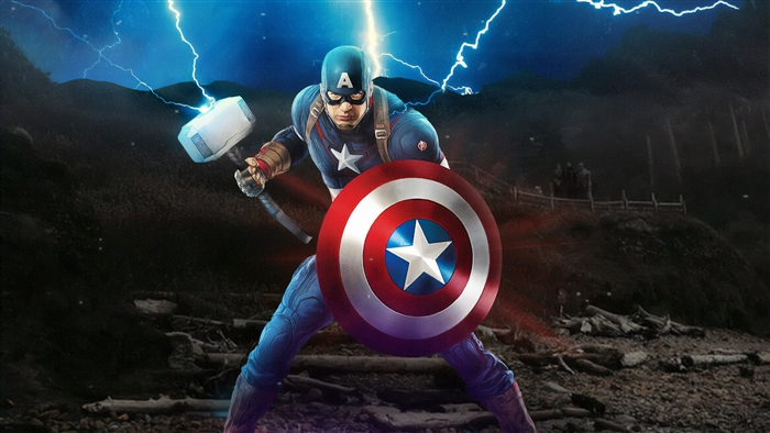 Captain America with Mjolnir and Shield in 4K